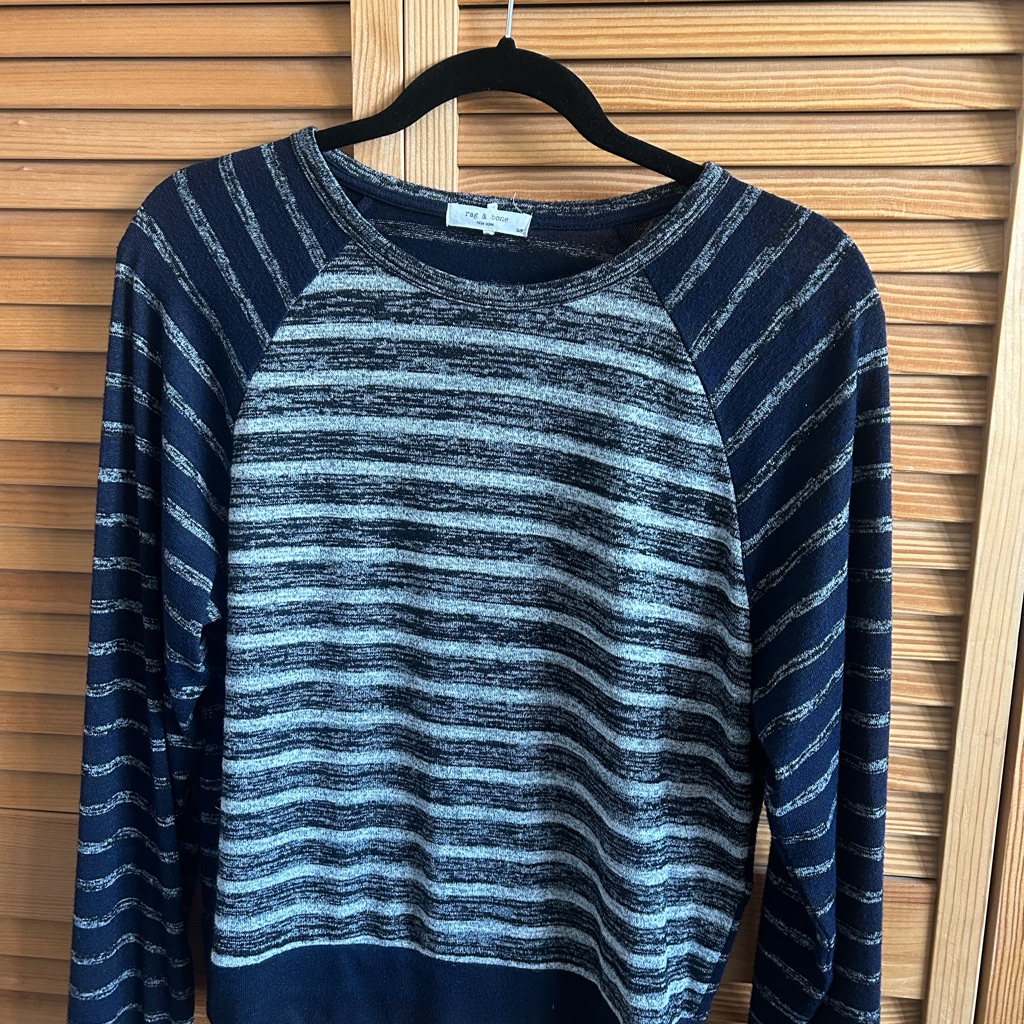Rag & Bone Navy And Gray Striped Crewneck Sweater